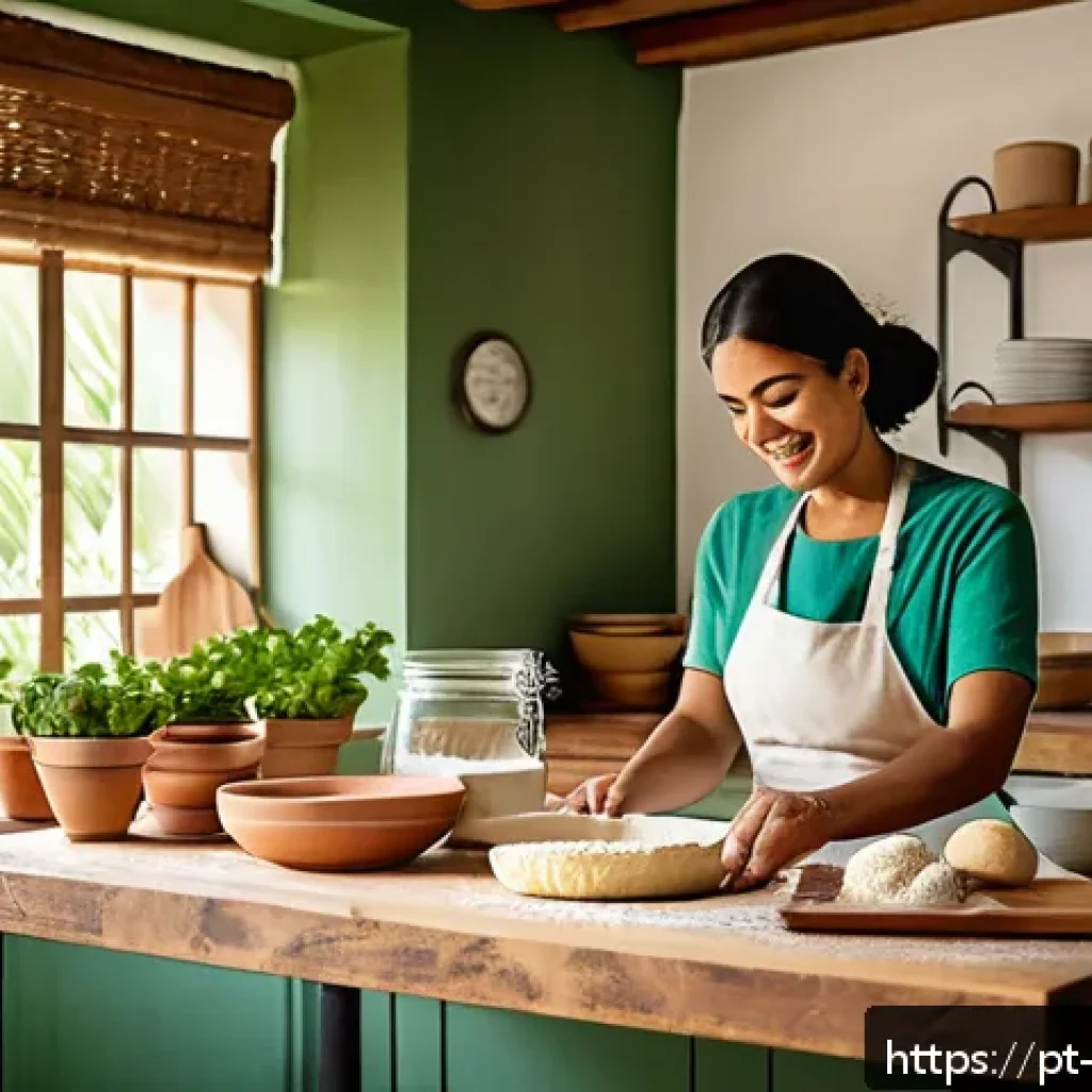 제과제빵 관련 유용한 온라인 강의 - A cozy home kitchen setup for artisanal baking in Brazil, showcasing a rustic wooden countertop with...