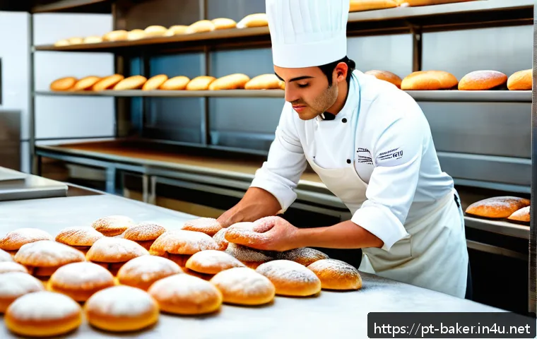 제과제빵 관련 자격증 비교 분석 - A professional bakery kitchen scene showing a skilled baker wearing clean, professional attire inclu...
