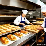 Home 19 제과제빵 직업 만족도 조사 - A busy artisanal bakery kitchen scene early in the morning with bakers and pastry chefs working inte...