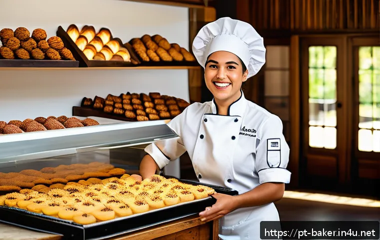 제과제빵 업계에서의 여성 진출 사례 - A vibrant Brazilian bakery scene featuring a skilled female pastry chef wearing a stylish apron and ...